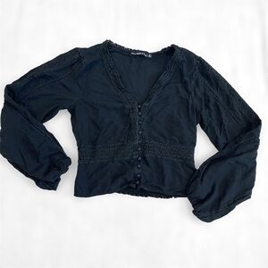 Abercrombie & Fitch Long Sleeve Smocked Blouse Cropped Black Women’s Small
